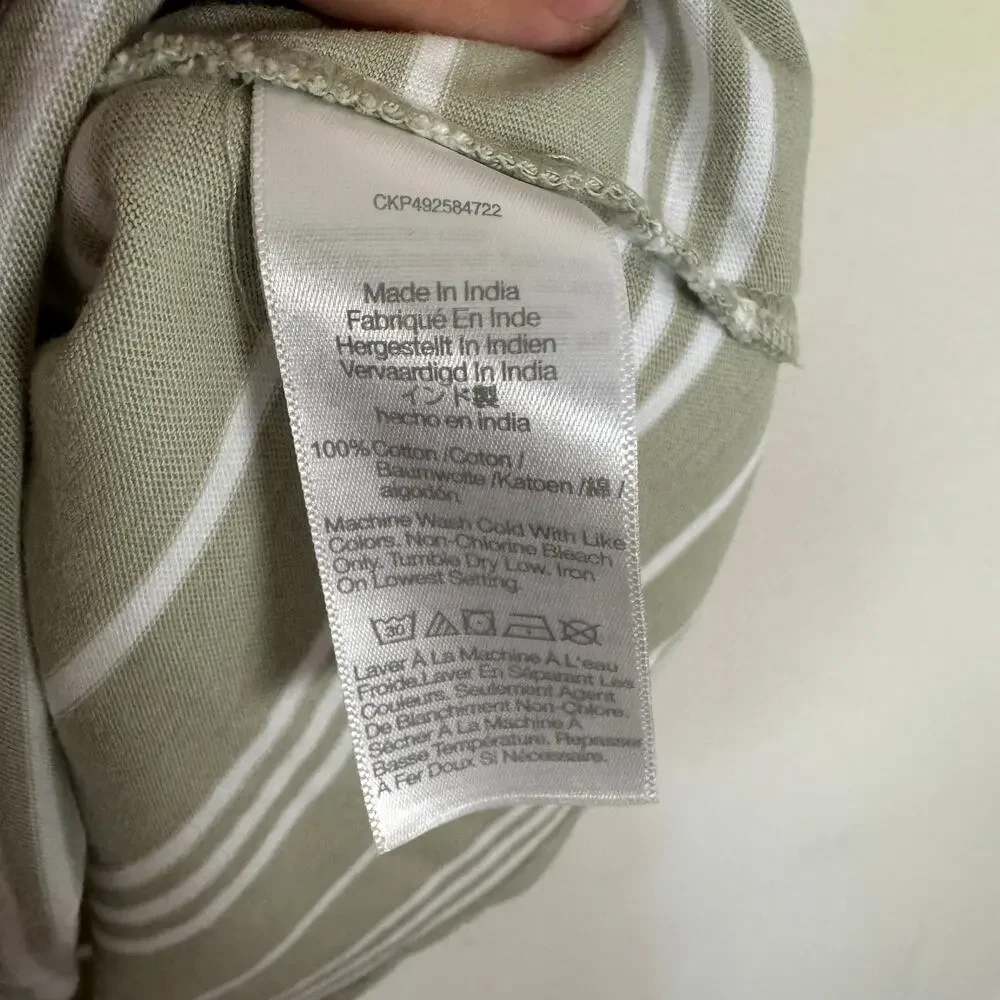 Madewell The Perfect Crewneck Cotton Tee Sz S Dusty Celadon Striped Short Sleeve